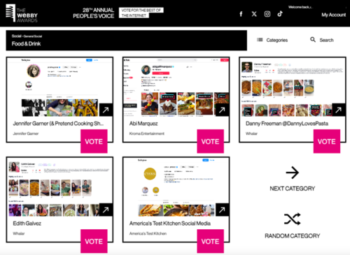 28th Annual Webby Awards Nominees Under Social - Food & Drink Category